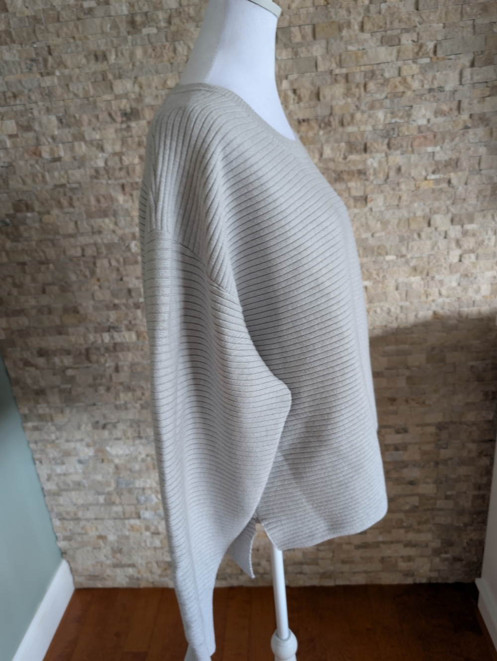 Good American Light Grey Ribbed Knit Sweater 4 XL Clean Girl Minimalist Capsule image 2